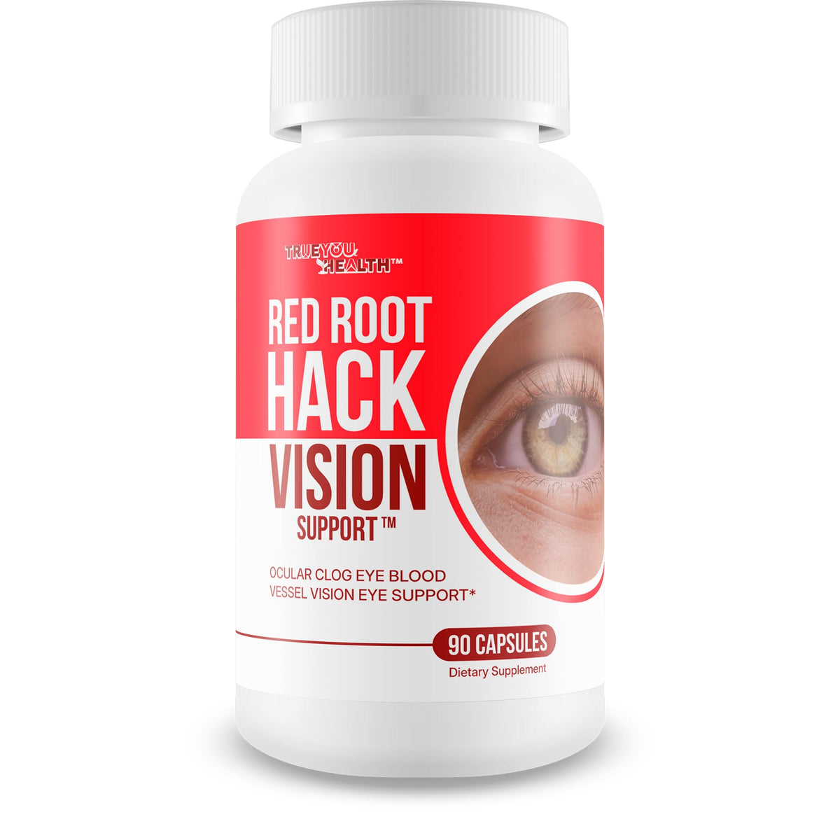 True You Health Red Root Hack Vision bottle front showing eye support capsules.