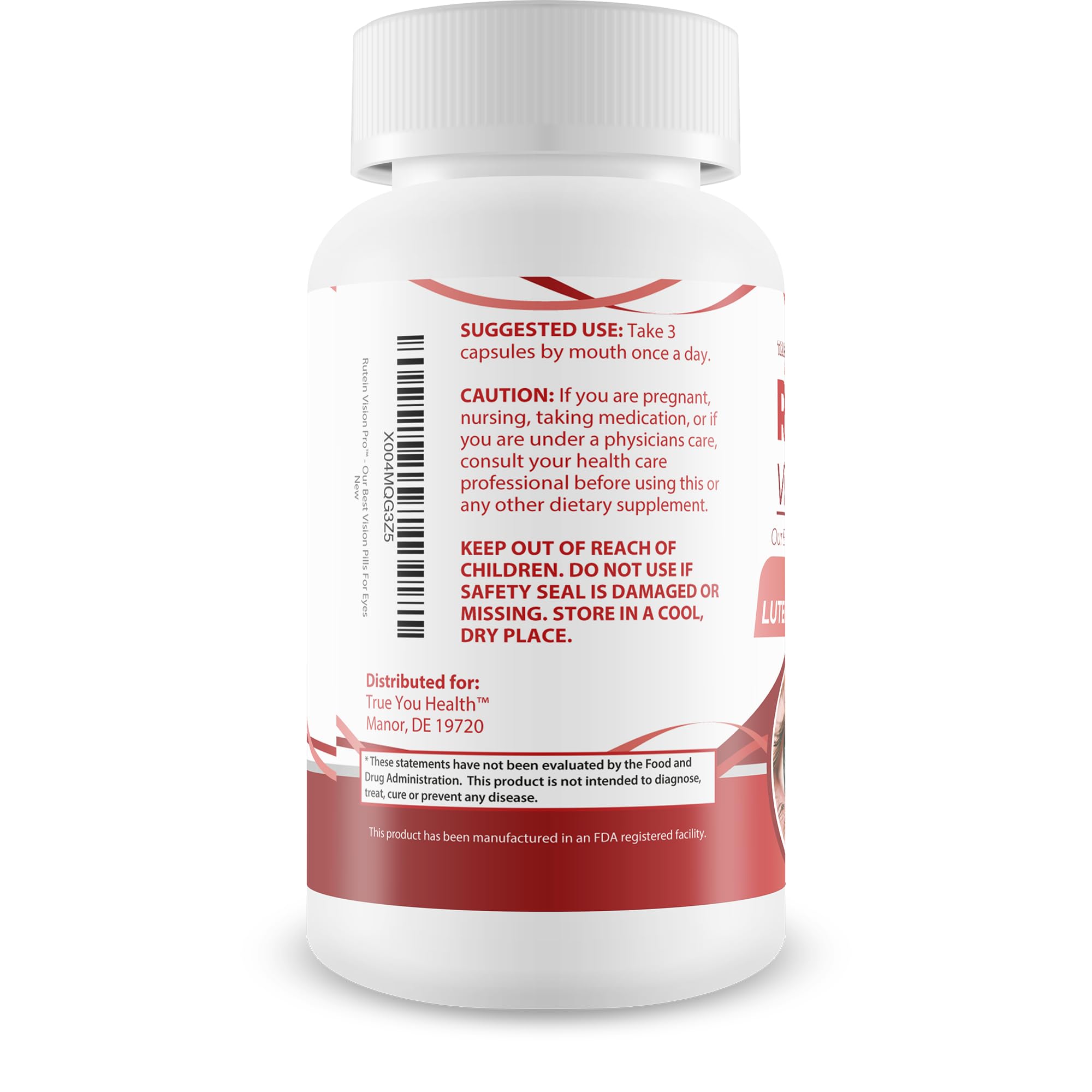 Rutein Vision Pro with glass of water, suggesting hydration support for dry eyes.