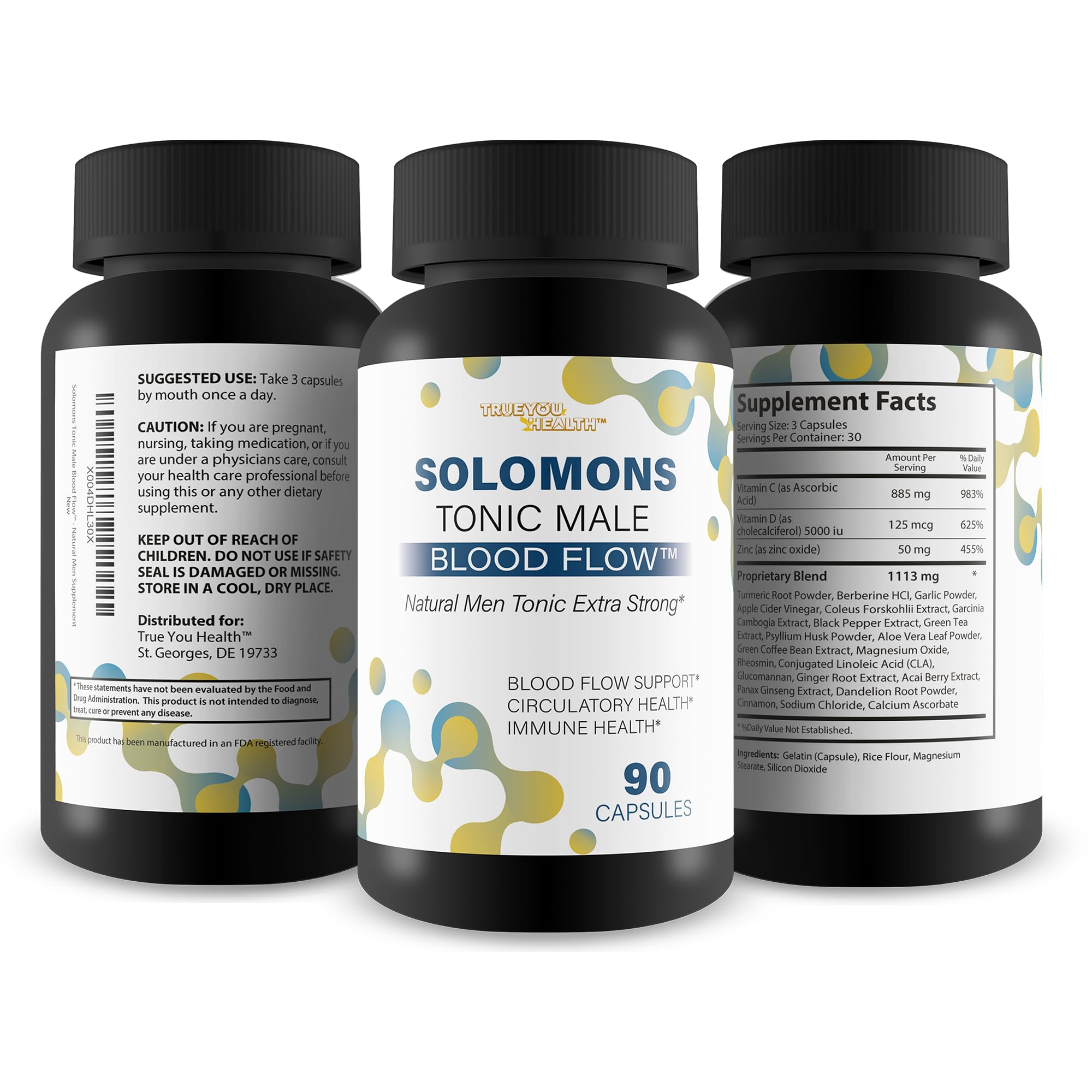 Solomons Tonic packaging flatlay with bottle and insert.