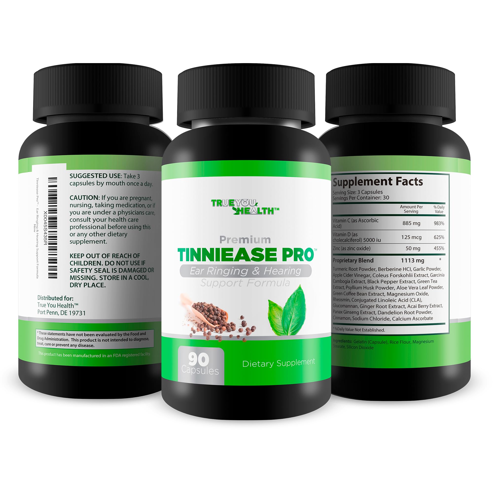 Hand holding True You Health Tinniease Pro capsules for simple daily dosage