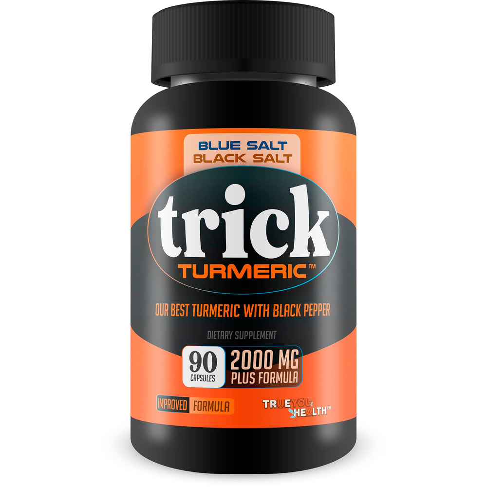 True You Health Turmeric Trick Blue Salt for Men bottle pouring for daily vitality