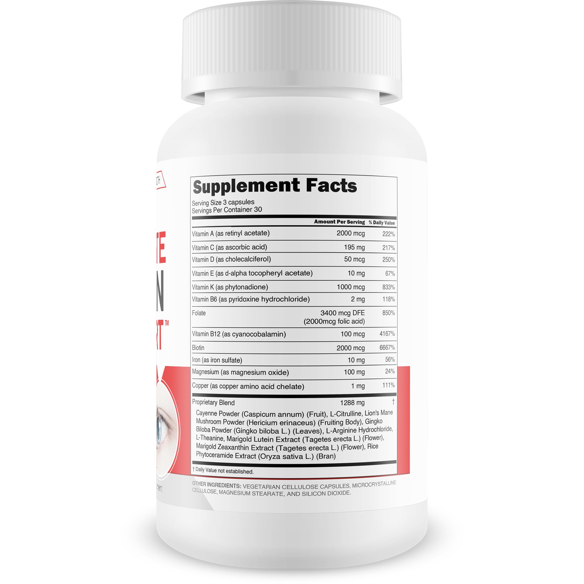 True You Health Ultimate Vision Support capsules close-up shows a nutrient-rich formula.