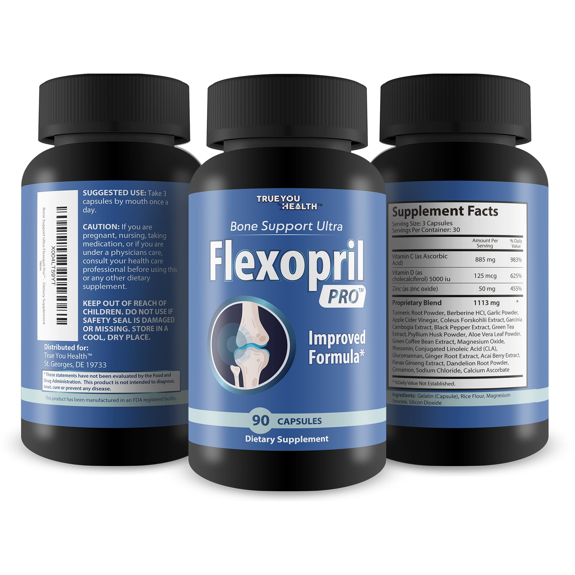 True You Health vitamin D3 calcium magnesium blend supports bone density.