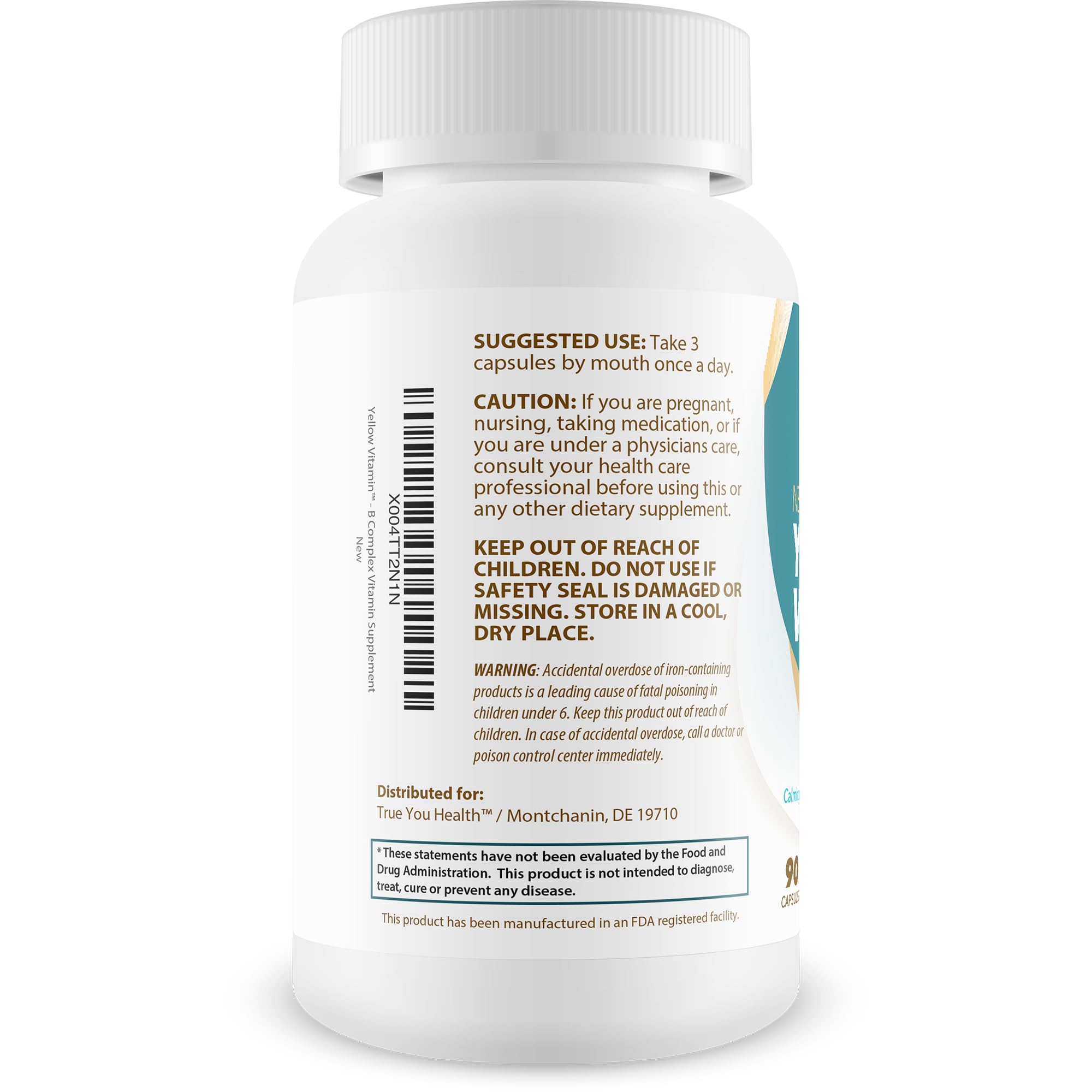 True You Health Yellow Vitamin label design emphasizing B vitamins.