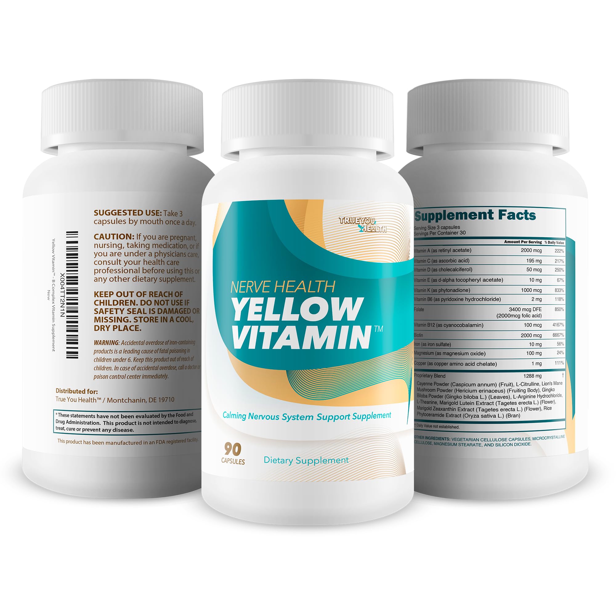True You Health Lion's Mane ingredient visible in Yellow Vitamin.