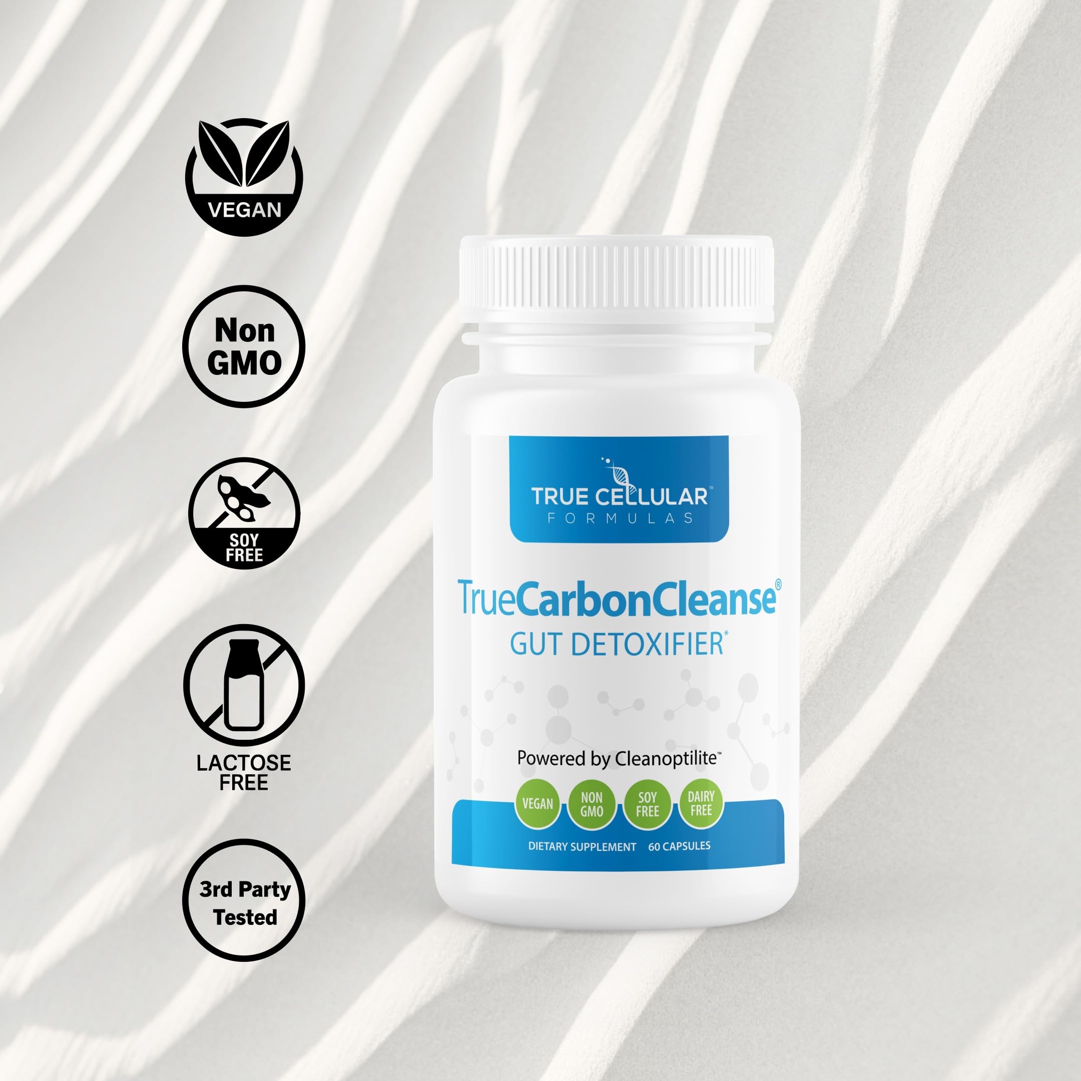TrueCarbonCleanse activated charcoal capsule indicating detox-friendly option