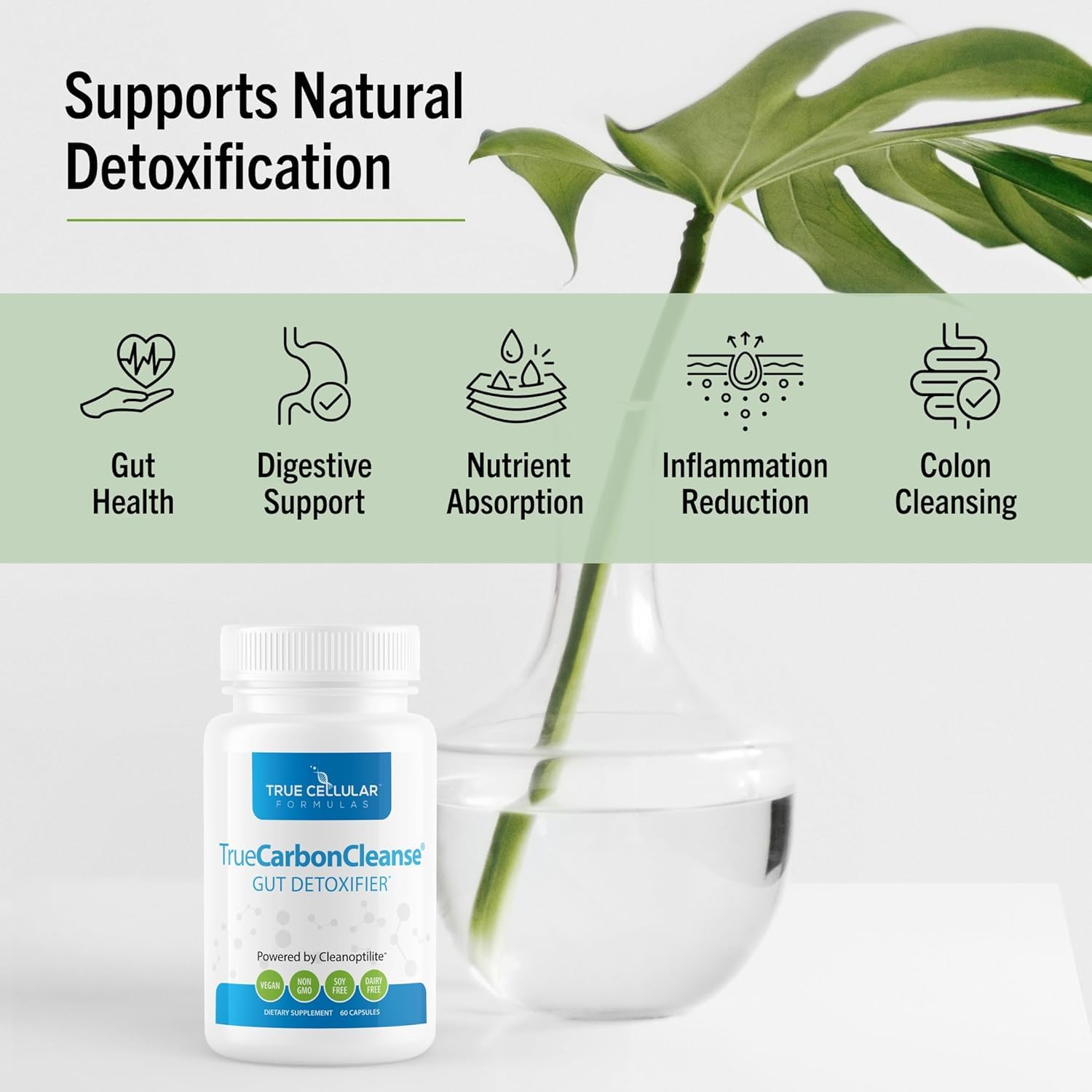 TrueCarbonCleanse capsules visible inside bottle ready for daily use