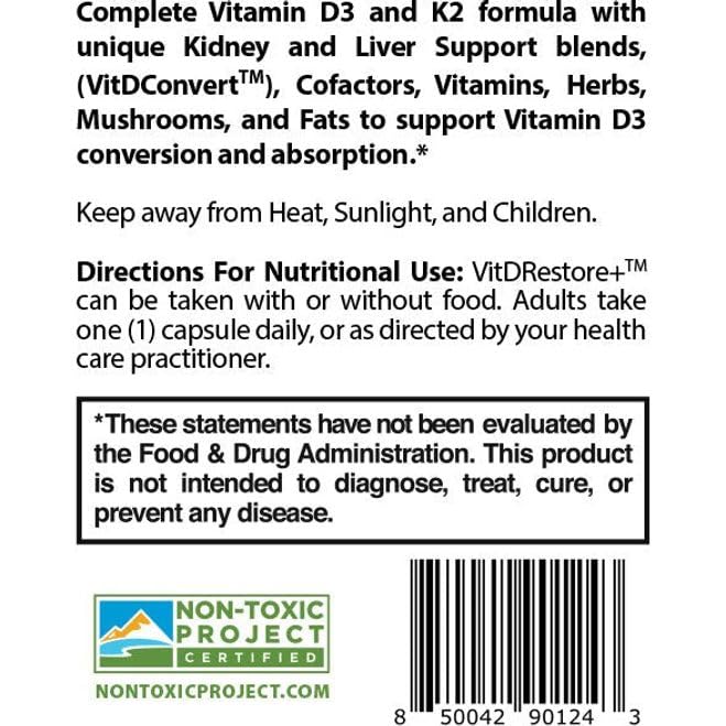 Ingredient graphic showcases non-GMO, vegan formula with liver and kidney support focus.