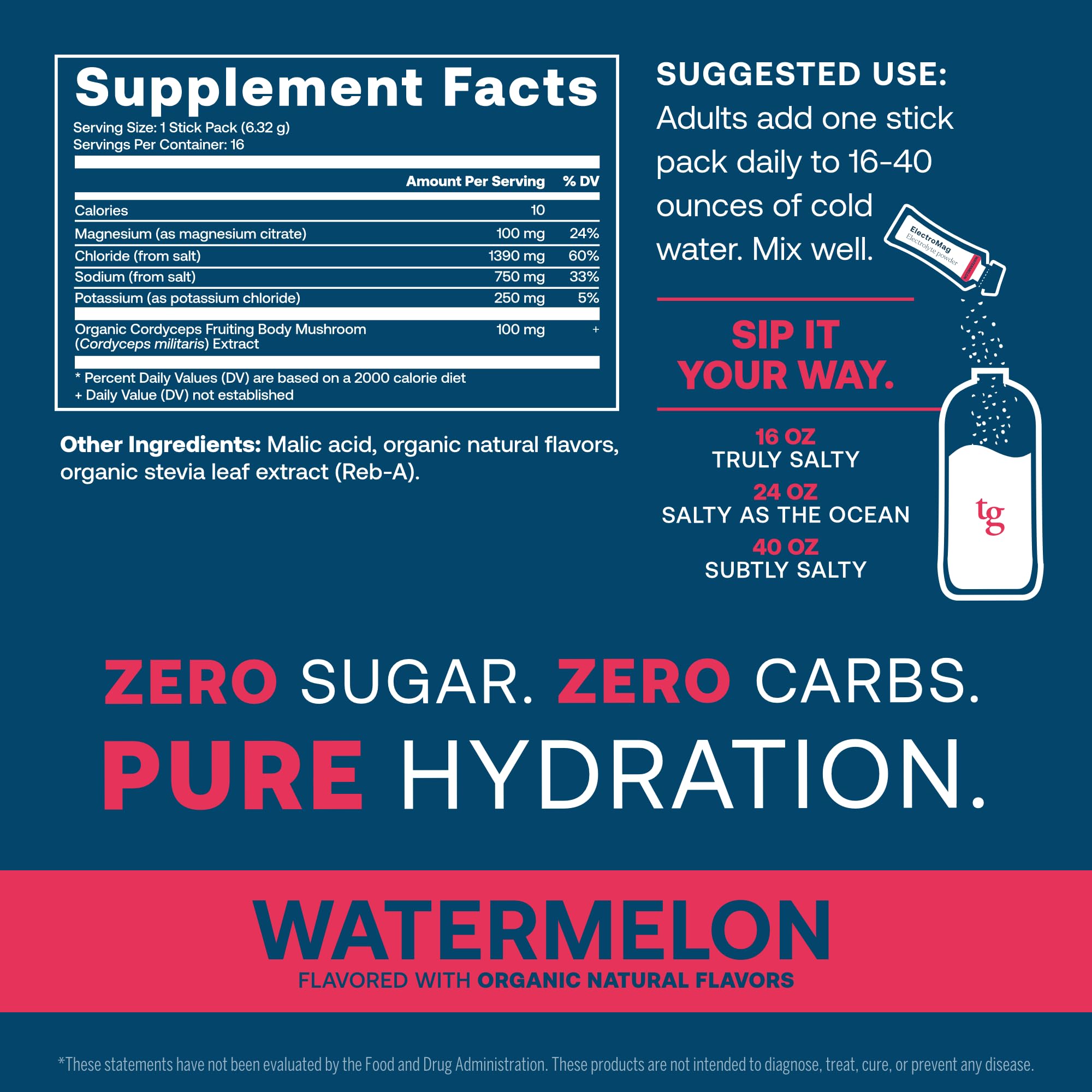 True Grace ElectroMag Watermelon powder dissolves in water for refreshing hydration.