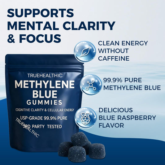 TRUEHEALTHIC Methylene Blue Gummies closeup showing soft texture