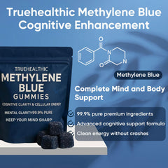 TRUEHEALTHIC Methylene Blue Gummies label detail emphasizing 99.9% purity