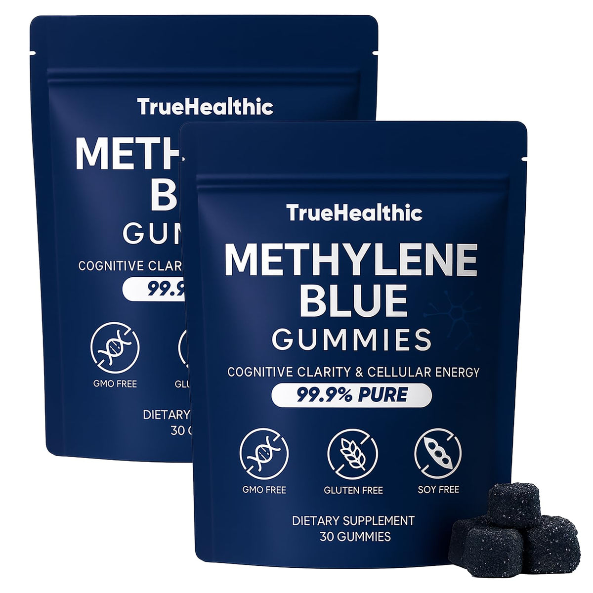 TRUEHEALTHIC Methylene Blue Gummies packaging shows brand labeling for daily use