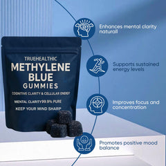 TRUEHEALTHIC Methylene Blue Gummies on wood surface suggesting daily routine