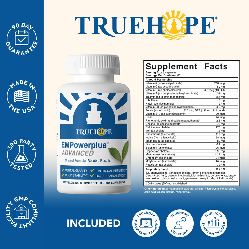 Truehope brand logo on the EMPowerplus bottle for trusted nutrition.