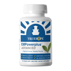 Truehope EMPowerplus Advanced bottle front showing product packaging for daily vitality.