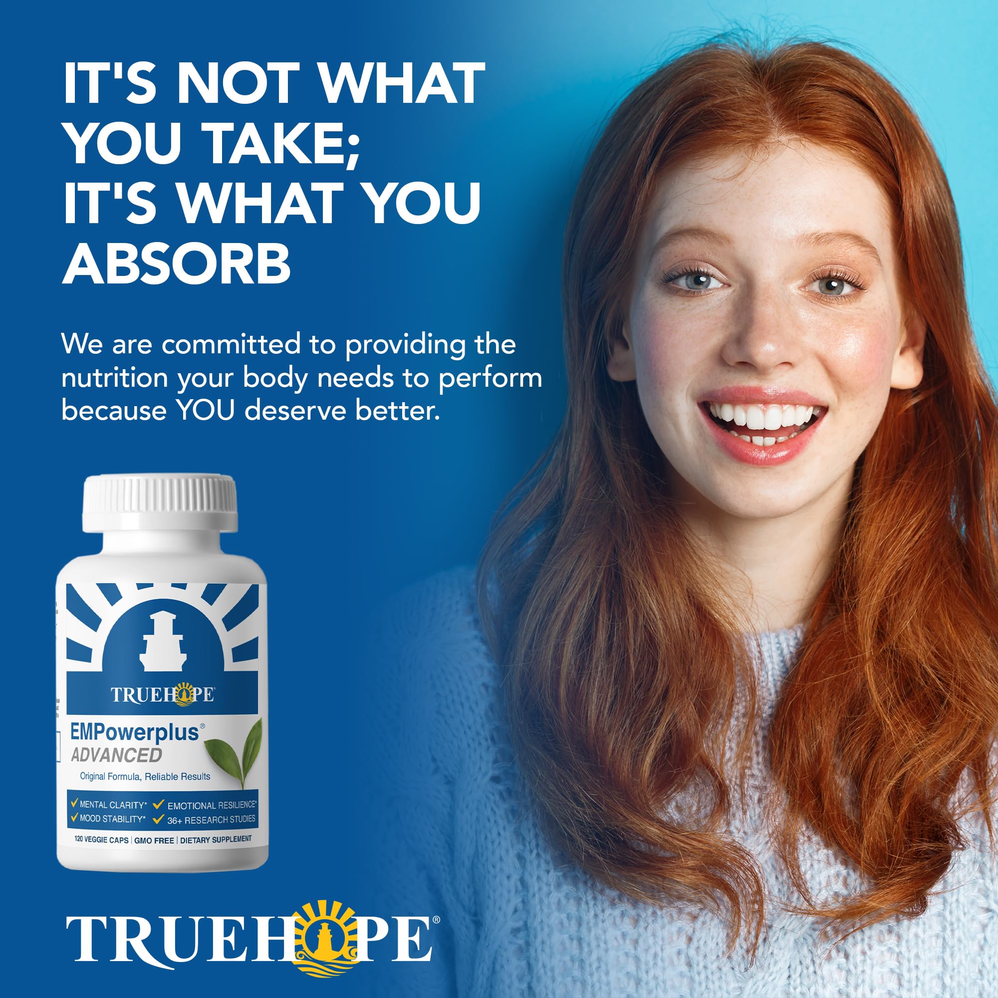 Person holding Truehope EMPowerplus bottle ready for daily regimen.