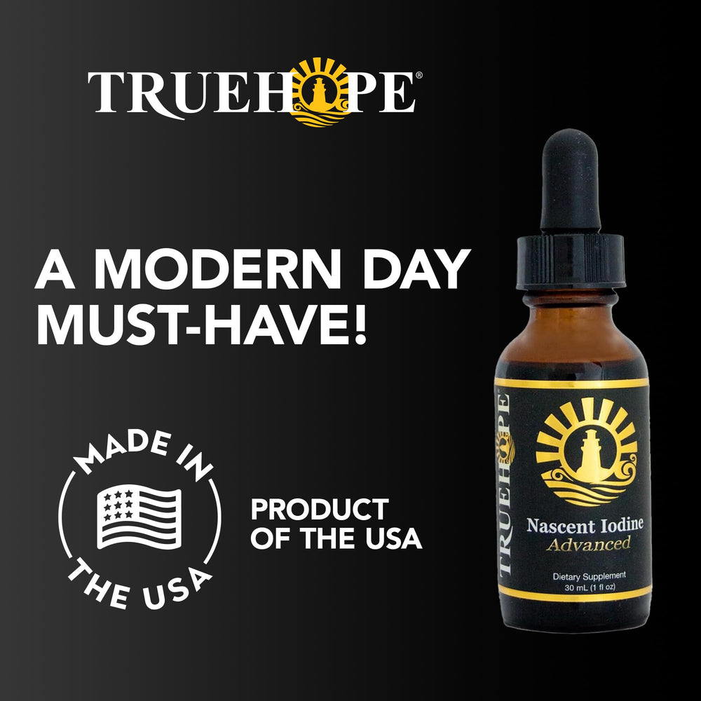 Truehope Nascent Iodine bottle closeup on simple packaging and pure tincture