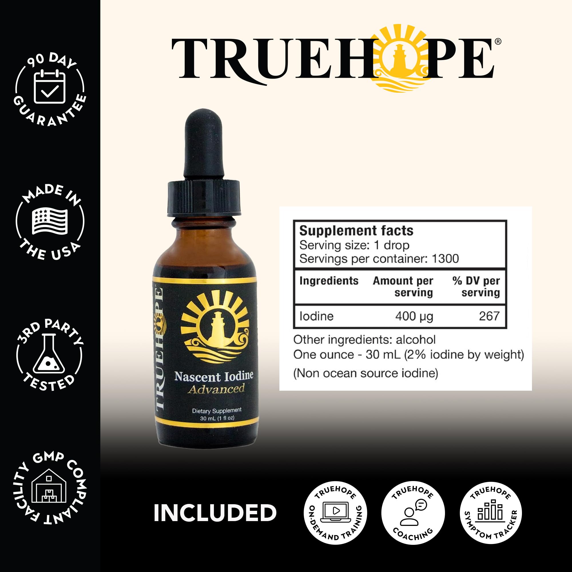 Truehope Nascent Iodine drops pour demonstrating quick usage for thyroid support