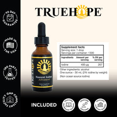 Truehope Nascent Iodine drops pour demonstrating quick usage for thyroid support