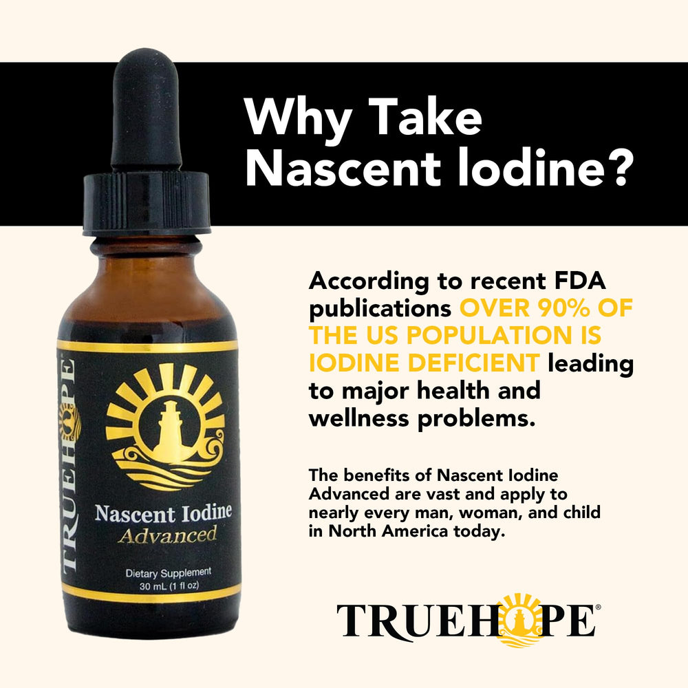 Truehope Nascent Iodine liquid image conveys a clean, high-absorption supplement