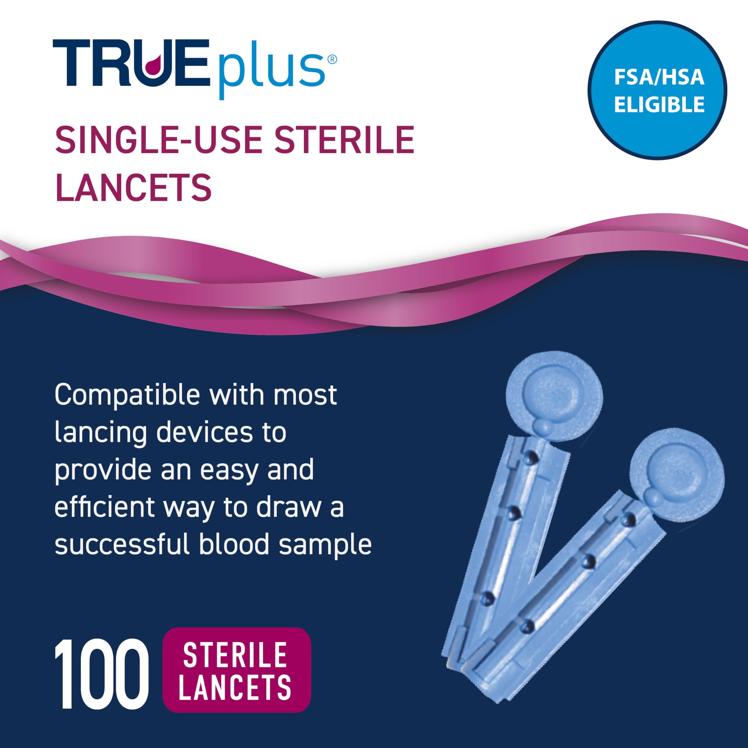 TRUEPLUS 30g lancets box 100-count highlights comfortable puncture with precise depth