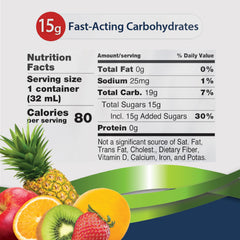 TRUEplus Glucose Gel Fruit Punch serving shows 15g of fast carbs