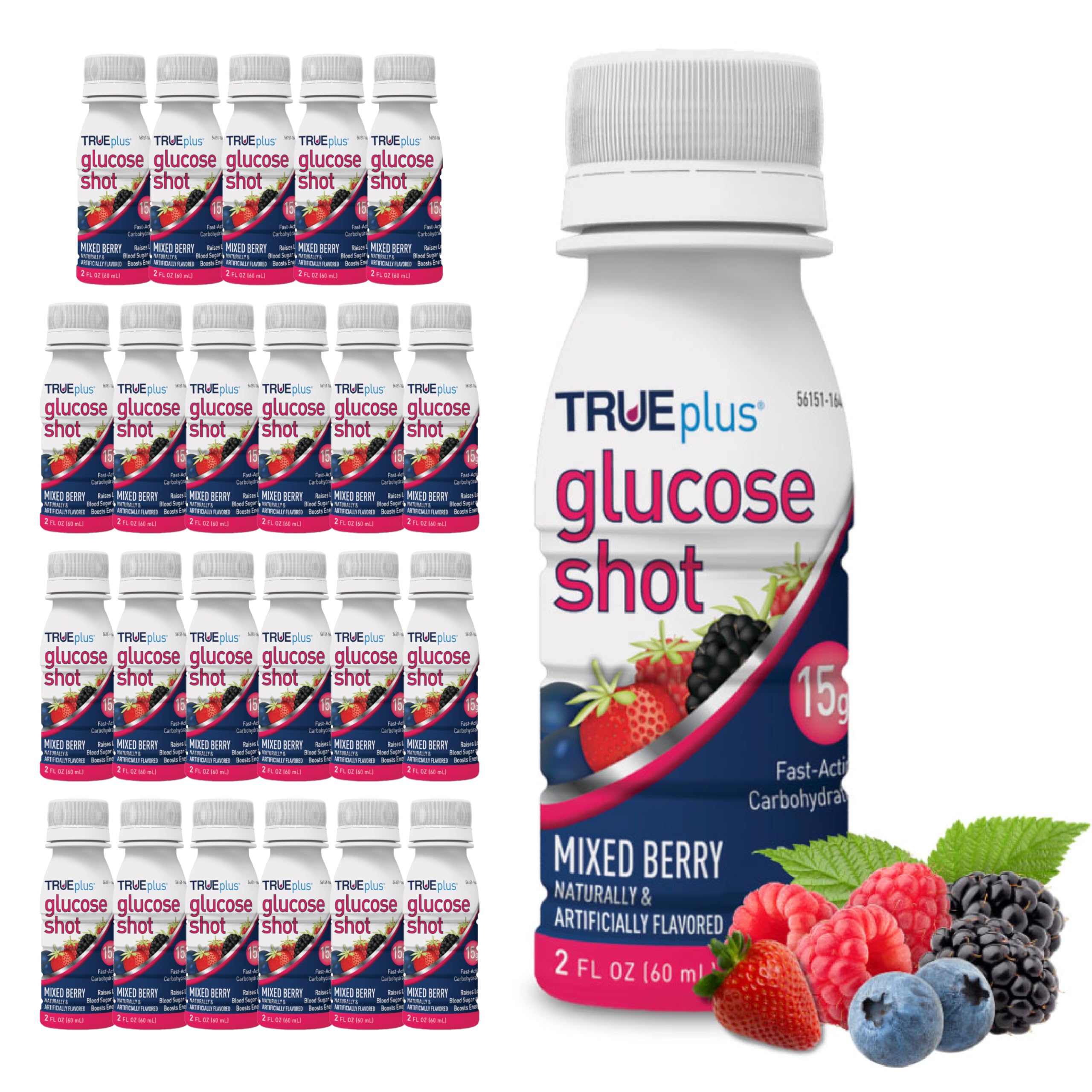 TRUEplus Glucose Shot Mixed Berry bottle for quick on-the-go energy.
