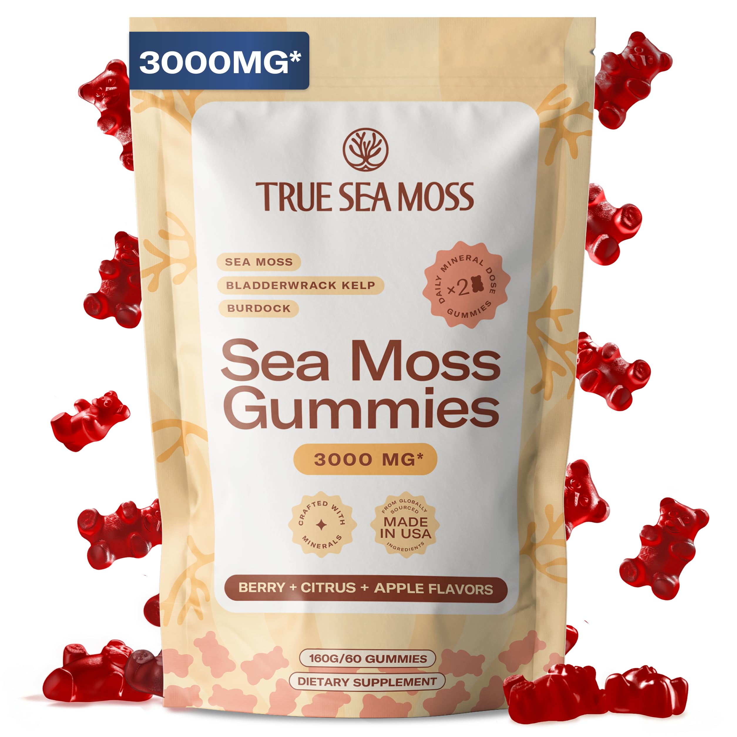 TrueSeaMoss Gummies bottle with 3000mg formula for daily use.