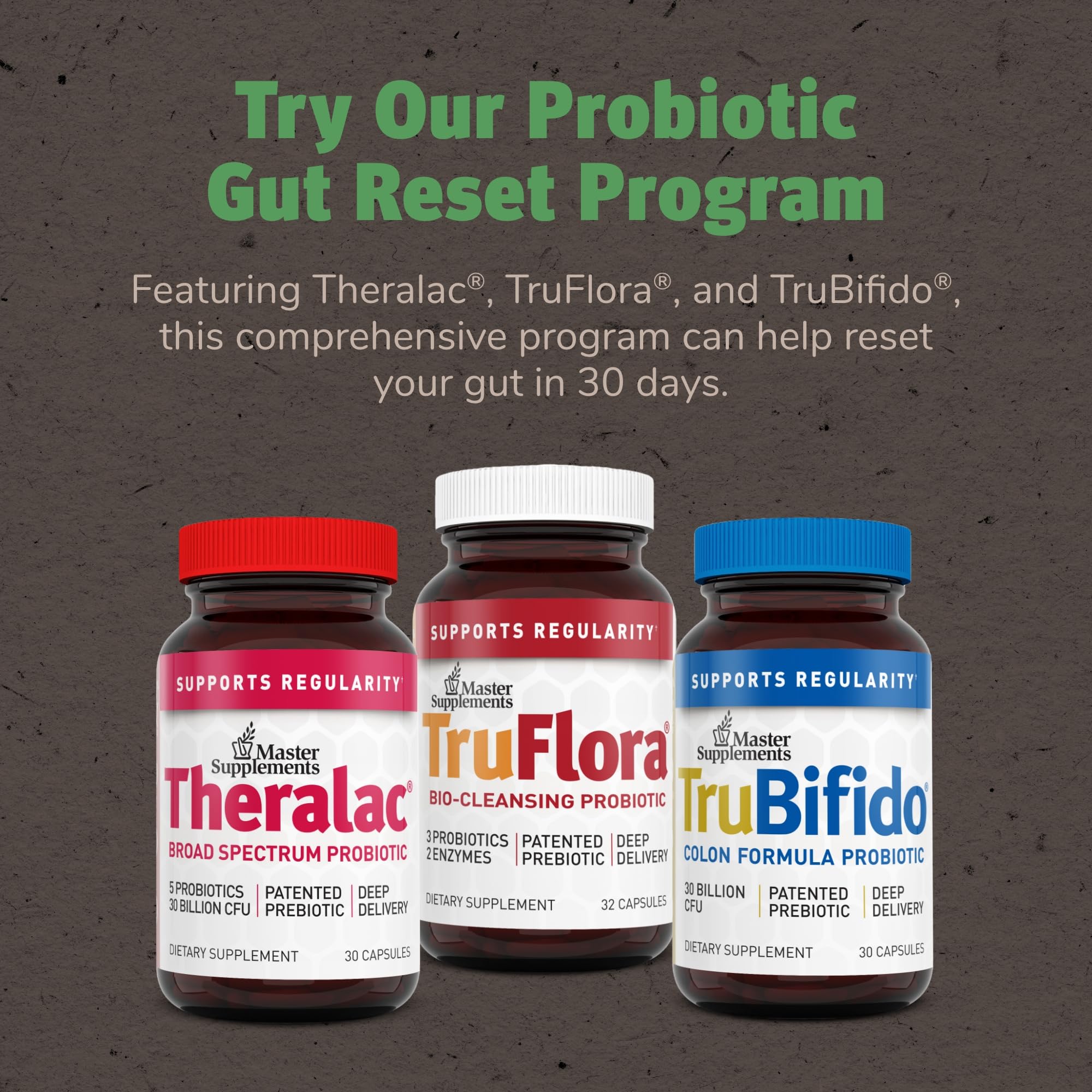 TruFlora Master Supplements reseal cap demonstrating shelf-stable storage