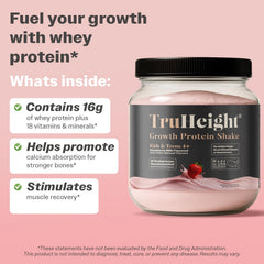 TruHeight nutrition panel lists 16g protein and low sugar