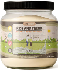 TruHeight Growth Protein Shake Vanilla Ice Cream bottle front showing kid-friendly nutrition.