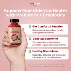 TruHeight gummies close-up highlights strawberry flavor and probiotic texture for kids.