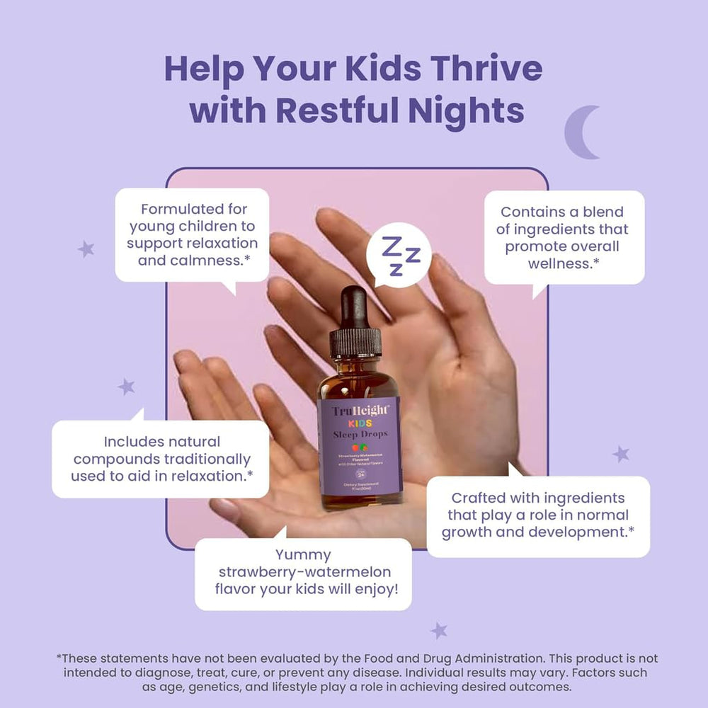 TruHeight Kids Sleep Tincture dropper enables easy bedtime dosing.