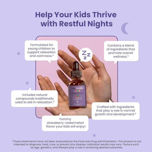 TruHeight Kids Sleep Tincture dropper enables easy bedtime dosing.