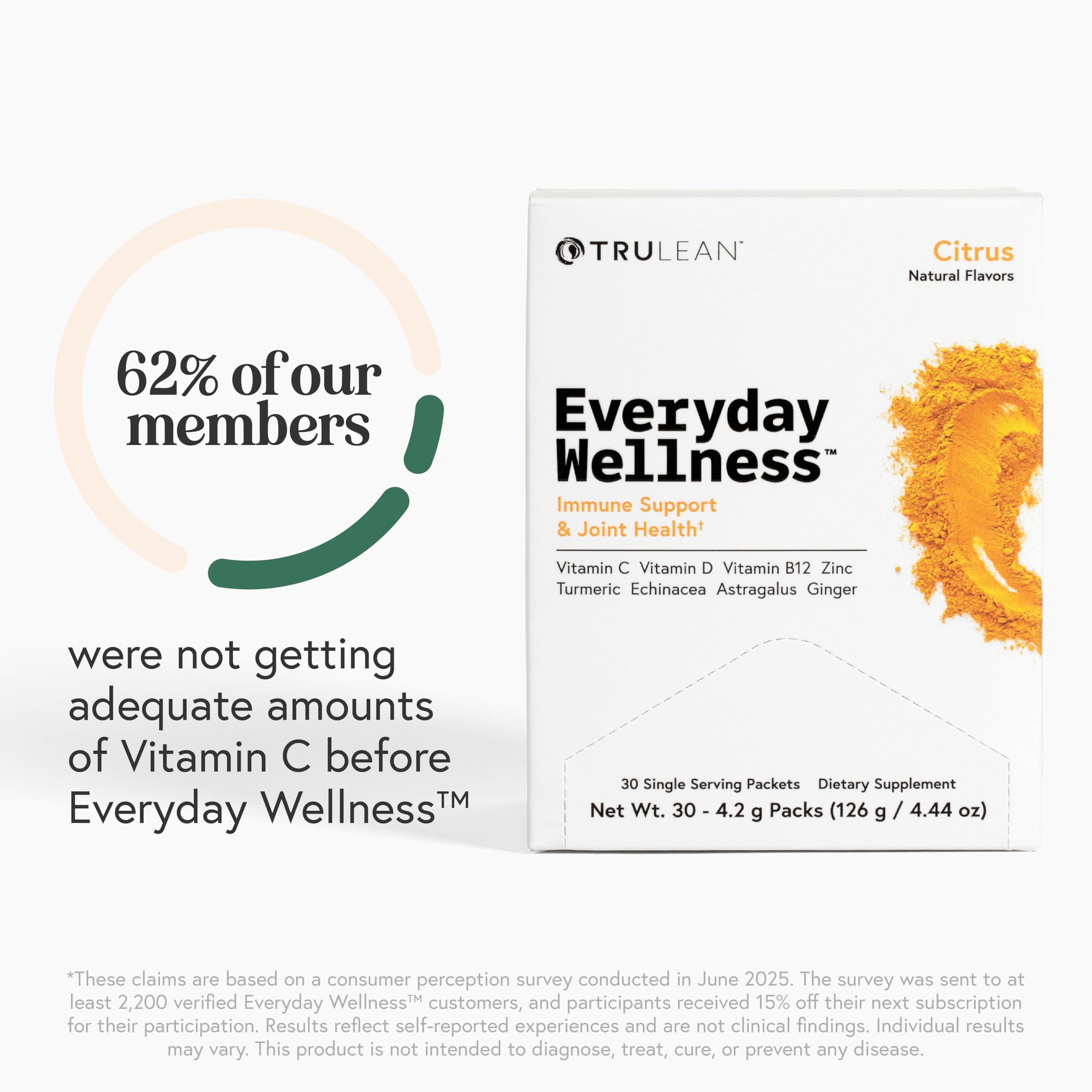 TRULEAN Everyday Wellness Shot citrus flavor packets designed for on-the-go use.