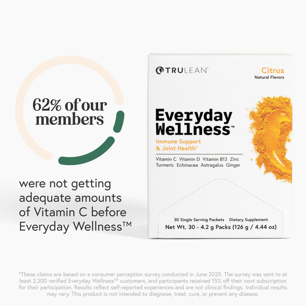 TRULEAN Everyday Wellness Shot citrus flavor packets designed for on-the-go use.