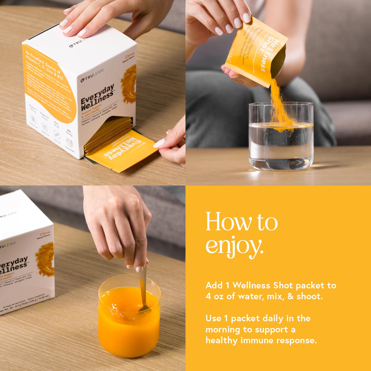 TRULEAN Everyday Wellness Shot gluten-free citrus powder for daily hydration.