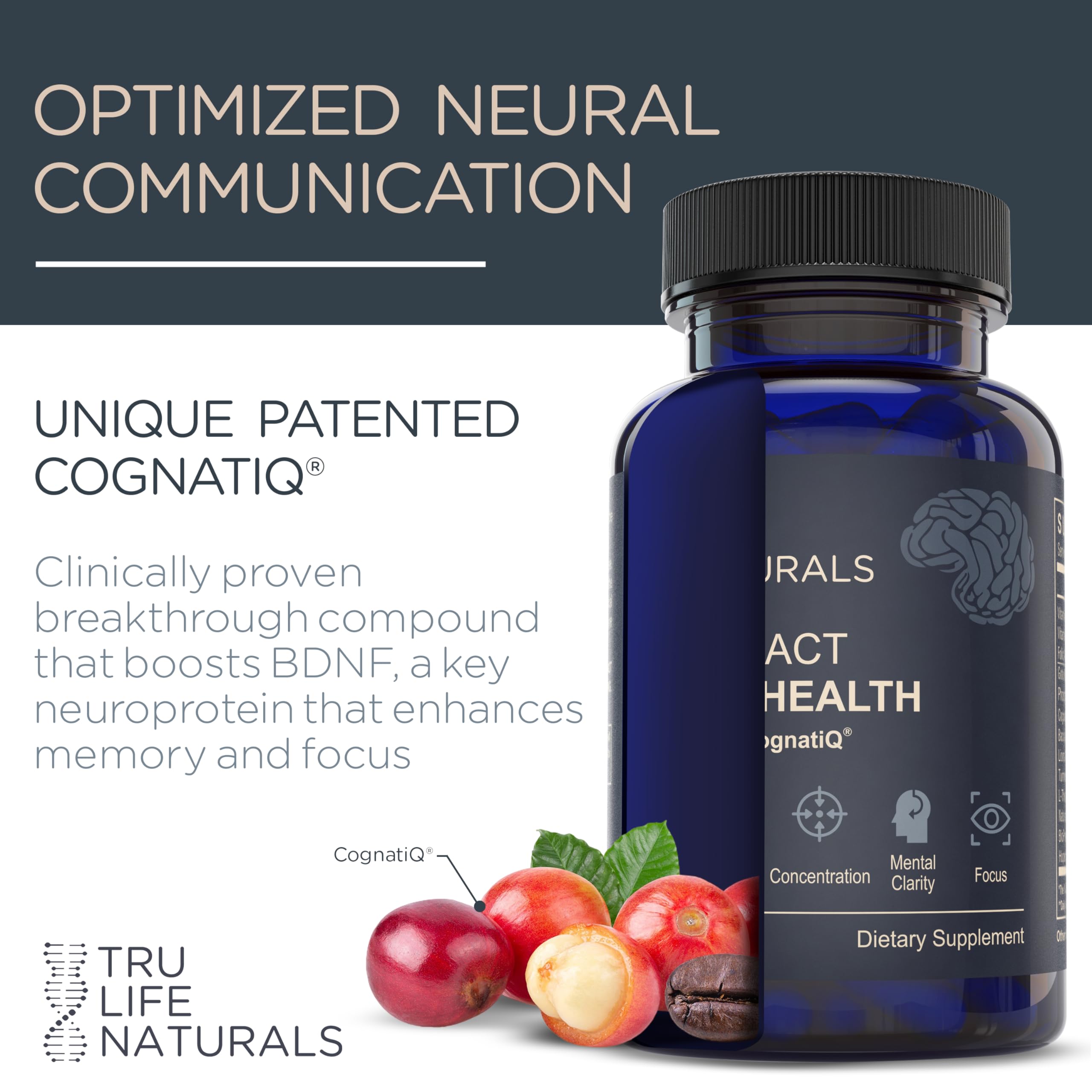 TRULIFE NATURALS NEUROACT bottle angled shot emphasizes smooth energy.