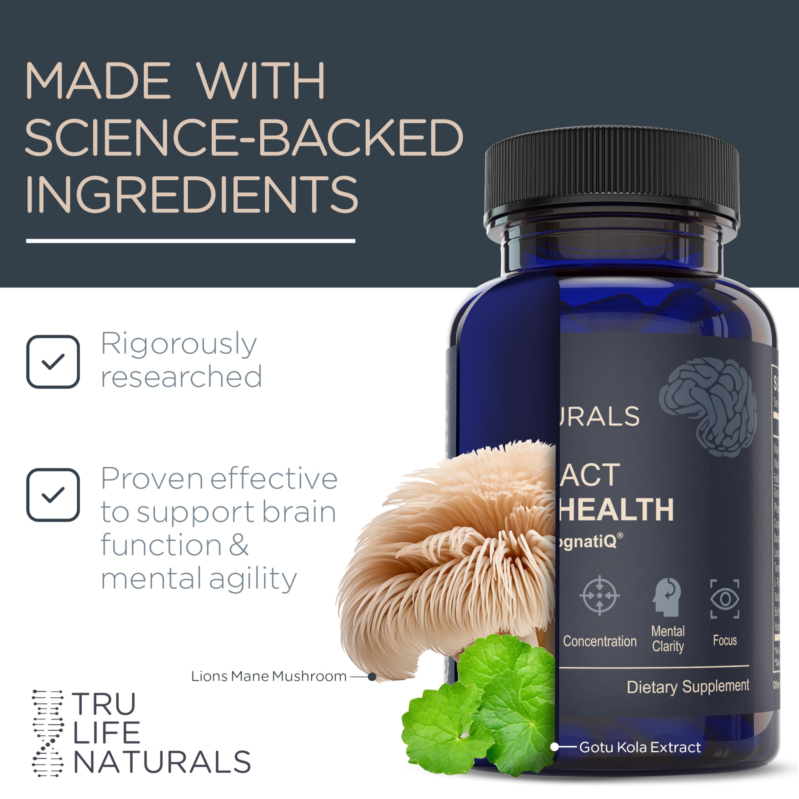 TRULIFE NATURALS NEUROACT label detail shows CognatiQ and B3/B6.