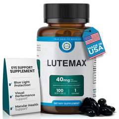 TrueMed Lutemax 40 mg bottle highlights blue light protection for digital screen users