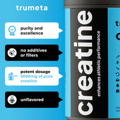 TRUMETA creatine monohydrate powder mixed in water with smooth dissolve