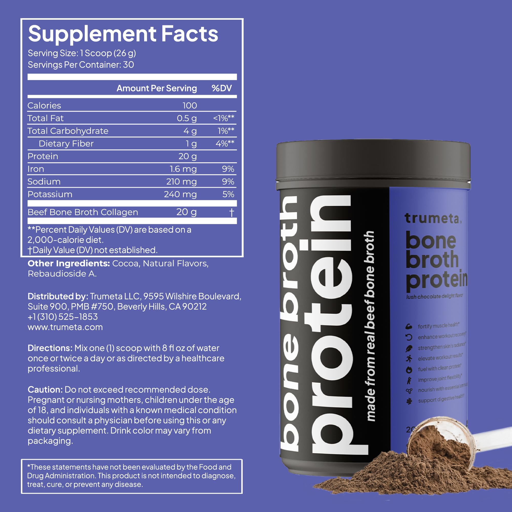 TRUMETA hot chocolate mug with chocolate-flavored broth protein