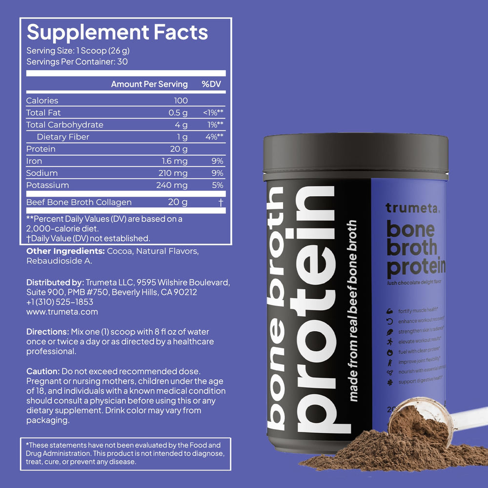 TRUMETA hot chocolate mug with chocolate-flavored broth protein