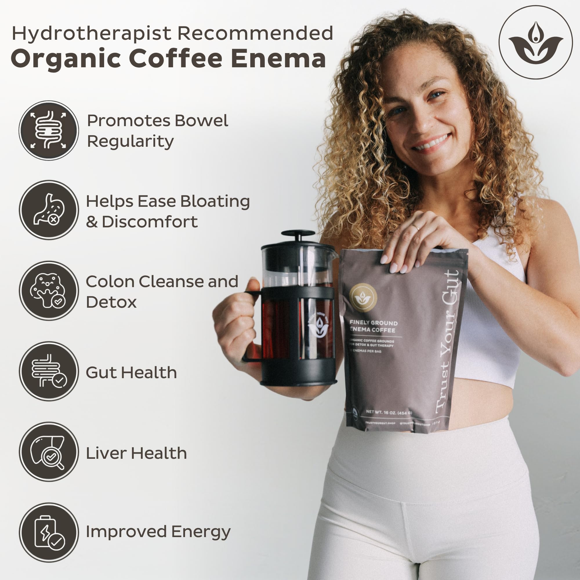 Coarse-ground texture of Trust Your Gut enema coffee for quick steep.