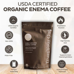 Trust Your Gut enema coffee bag back with ingredients for purity and safety.
