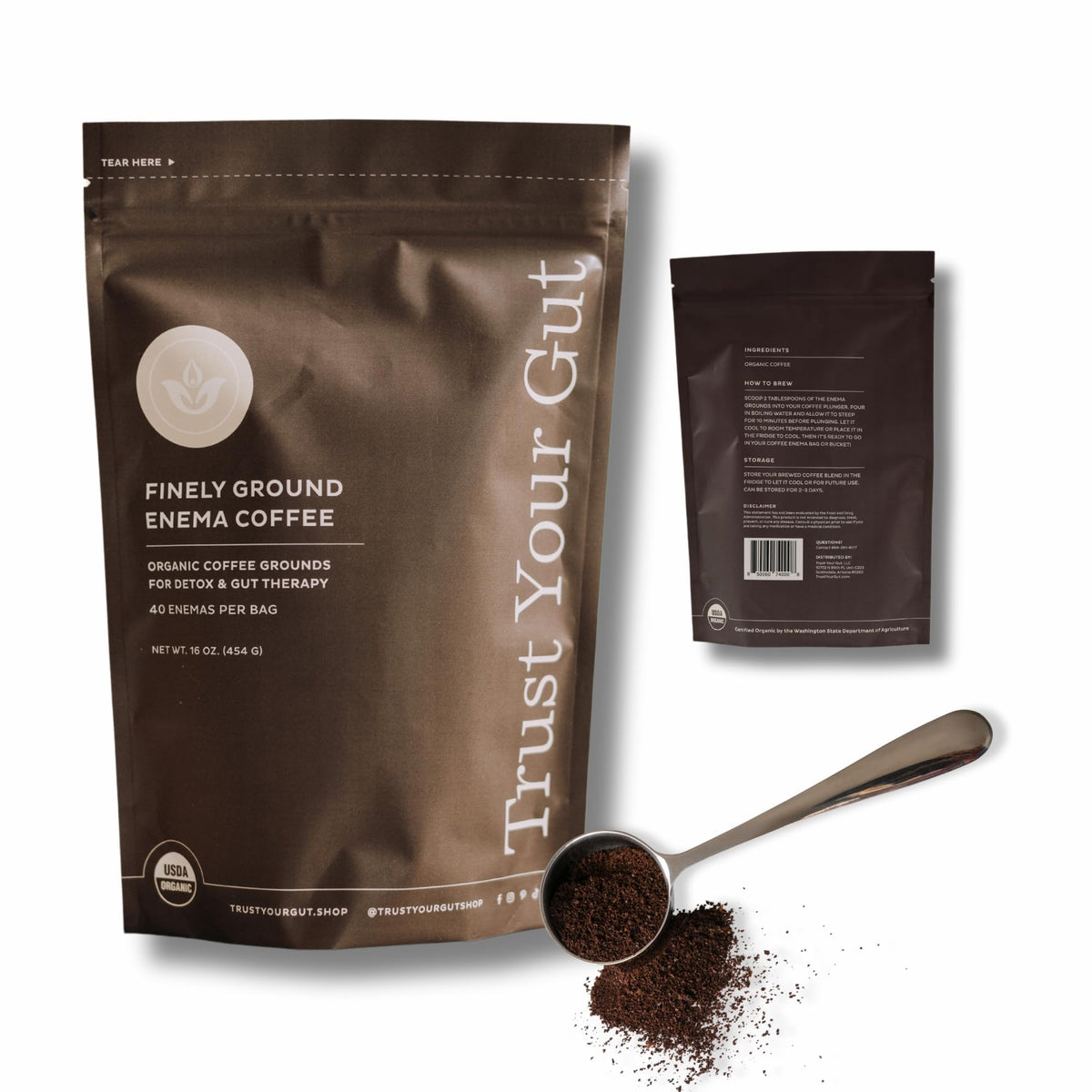 Trust Your Gut organic ground coffee enema bag front view for toxin-free detox.