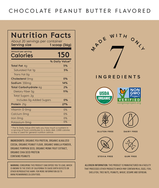 Truvani Dairy Free Protein Powder label shows organic vegan ingredients.