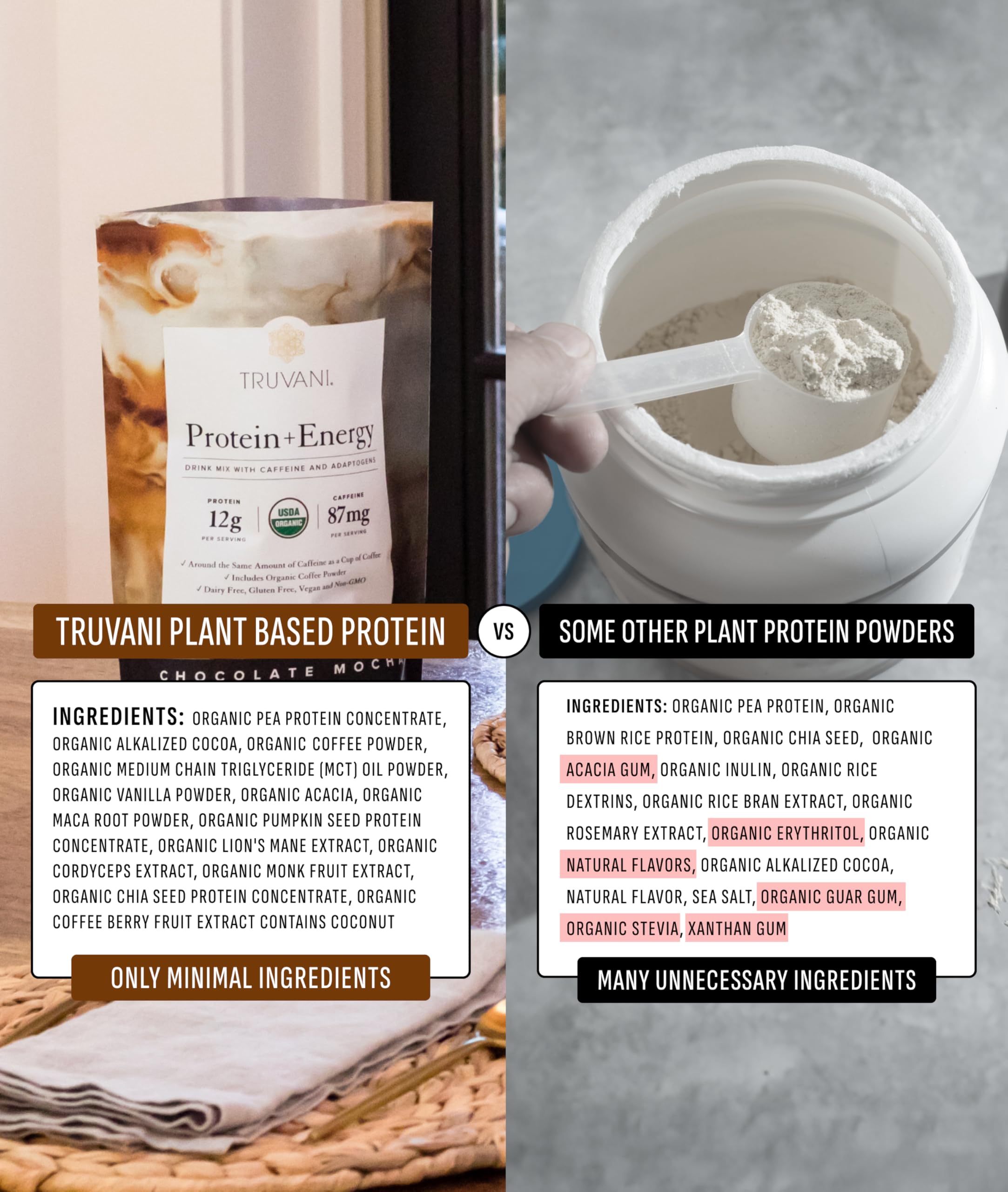 Truvani vegan-gluten-free badge demonstrates dairy-free protein benefits.