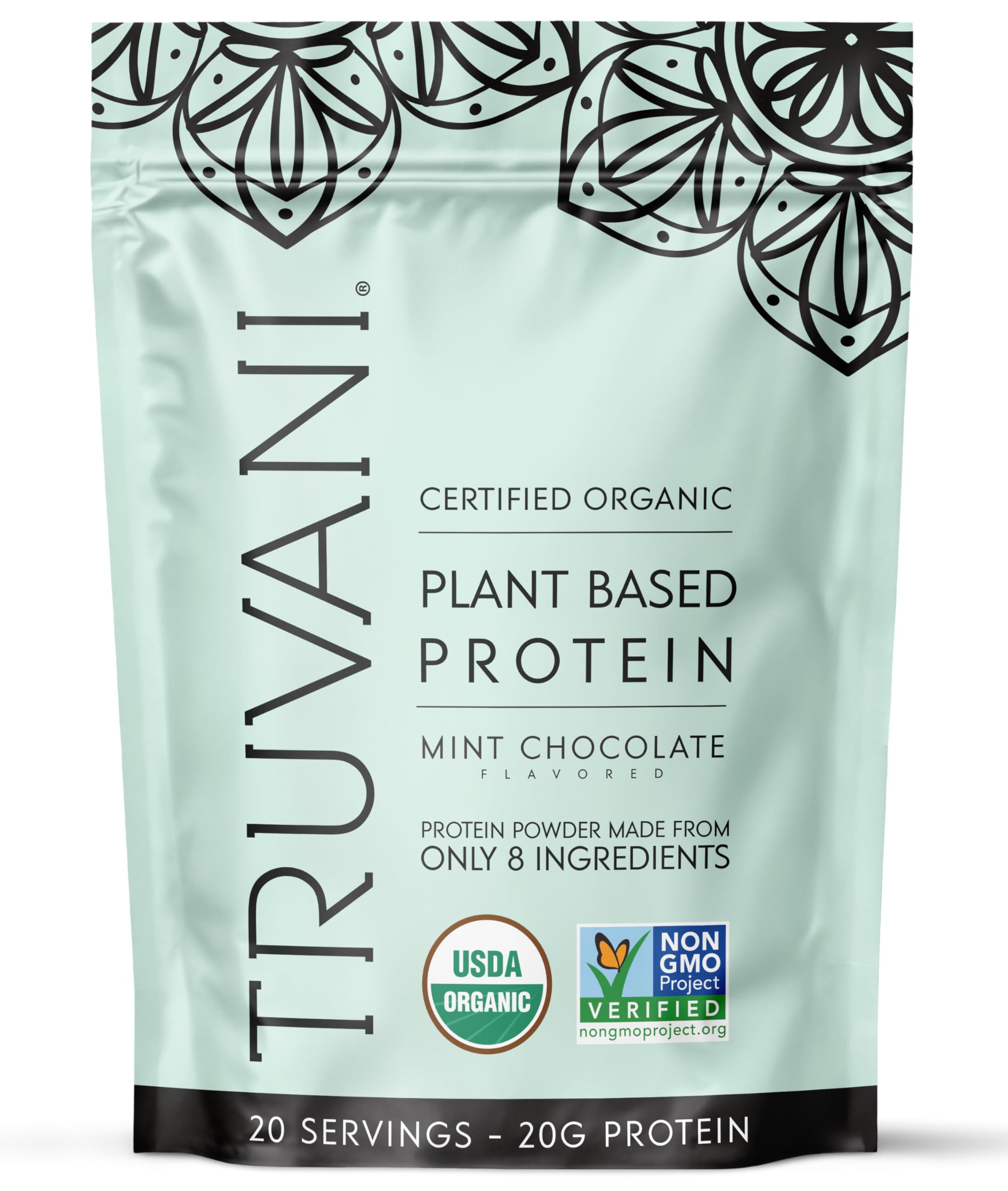 Truvani Mint Chocolate protein tub for a plant-based protein boost.