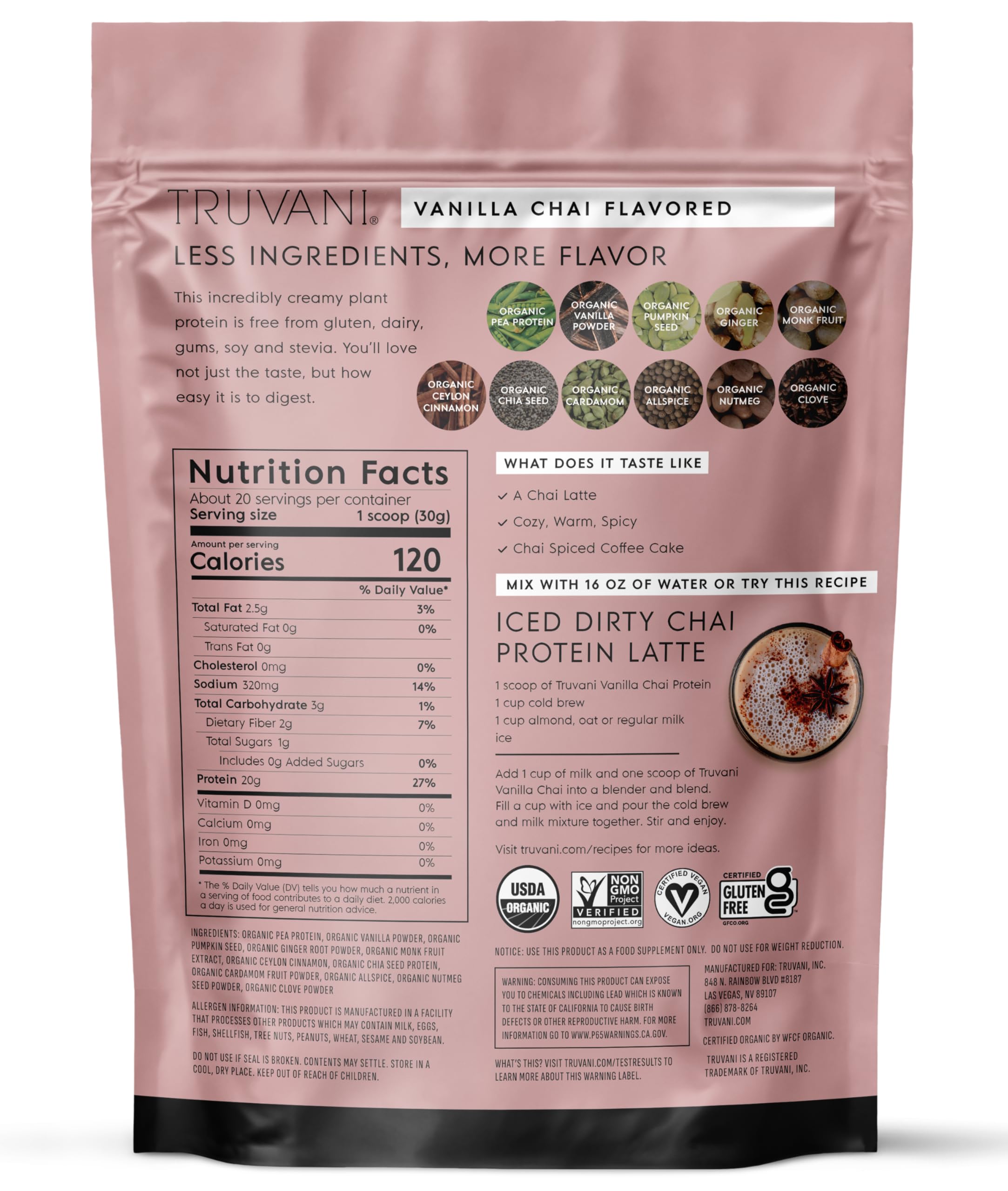 Truvani nutrition panel highlights 20g protein per serving